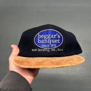 Vintage 90s Beggar's Banquet East Lansing Michigan navy blue SnapBack hat cap